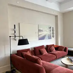Applicator: Ayn Riggs. Product: Calce Cruda (living room walls). Location: Chelsea, NY.